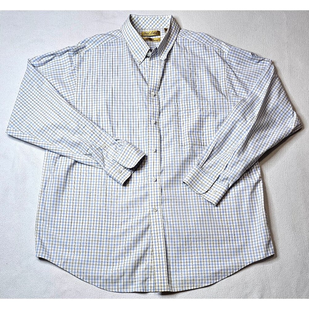 Gold Label Roundtree & Yorke Men XL Non-Iron White Checkered Dress Shirt